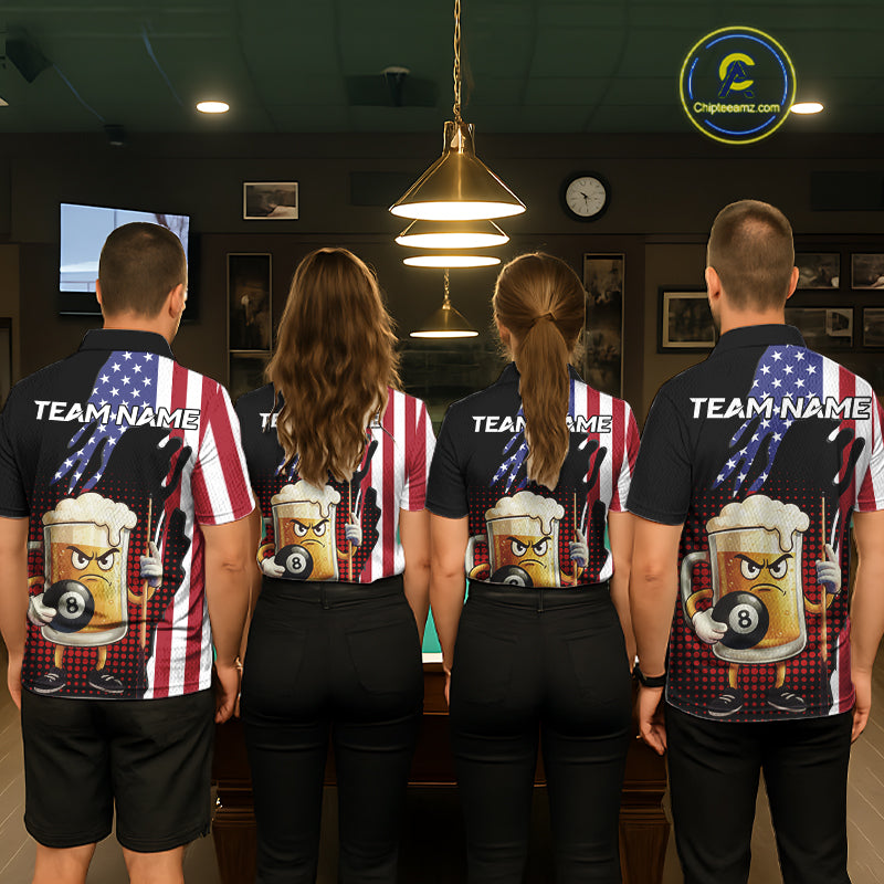 American Flag Funny Beer 8 Ball Billiard Shirt For Men Custom Patriotic Pool Team Jersey TDM5577