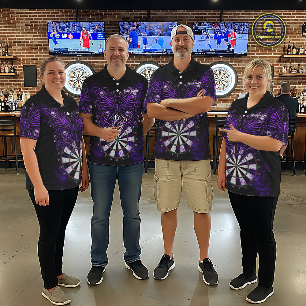 Purple Dartboard Butterfly Skull Darts Shirt For Men Custom Darts Team Jersey Polo & 1/4 Zip TDM5582