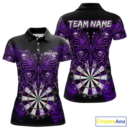 Purple Dartboard Butterfly Skull Darts Shirt For Women Custom Darts Team Jersey Polo & 1/4 Zip TDM5582