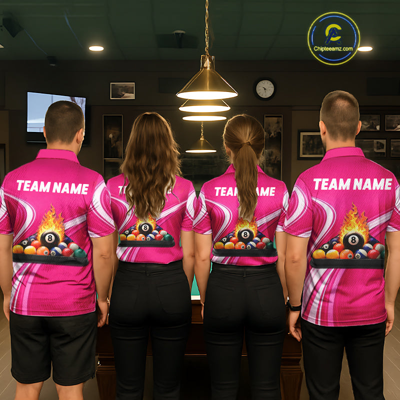 Personalized Pink Billiard Jersey For Women Custom Flame 8 Ball Pool Billiard Shirt Polo & 1/4 Zip TDM5814