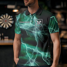 Load image into Gallery viewer, Black Turquoise Thunder Lightning Dart Shirt With Pocket For Men Custom Dart Jersey TDM3802