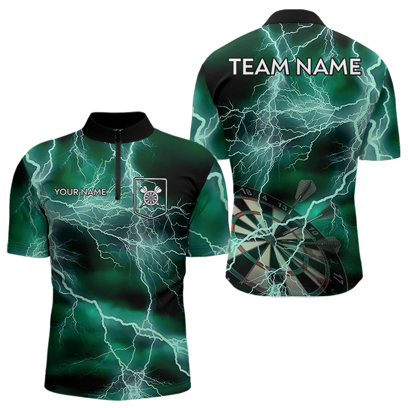 Black Turquoise Thunder Lightning Dart Shirt With Pocket For Men Custom Dart Jersey TDM3802