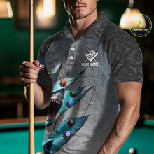 Load image into Gallery viewer, Personalized Funny Shark Billiard Shirt For Men, 8 Ball Pool Team Jersey Polo &amp; 1/4 Zip Shirt TDM6202