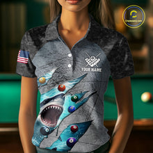 Load image into Gallery viewer, Personalized Funny Shark Billiard Shirt For Women, 8 Ball Pool Team Jersey Polo &amp; 1/4 Zip Shirt TDM6202