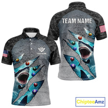 Load image into Gallery viewer, Personalized Funny Shark Billiard Shirt For Men, 8 Ball Pool Team Jersey Polo &amp; 1/4 Zip Shirt TDM6202