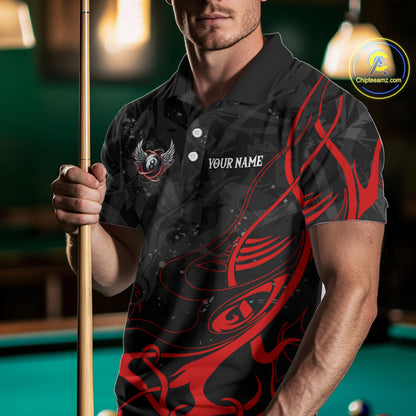 Personalized Black And Red 8 Ball Wings Billiard Shirt For Men Custom Tribal Pool Team Jersey TDM4684