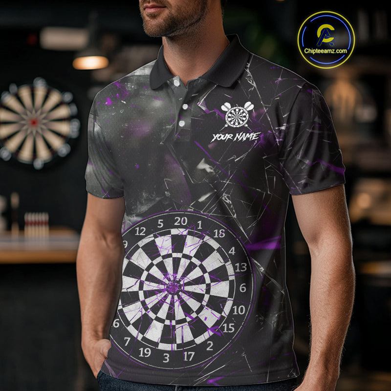 Personalized Purple Break Glass Darts Shirt For Men Custom Darts Team Jersey Polo & 1/4 Zip TDM5101