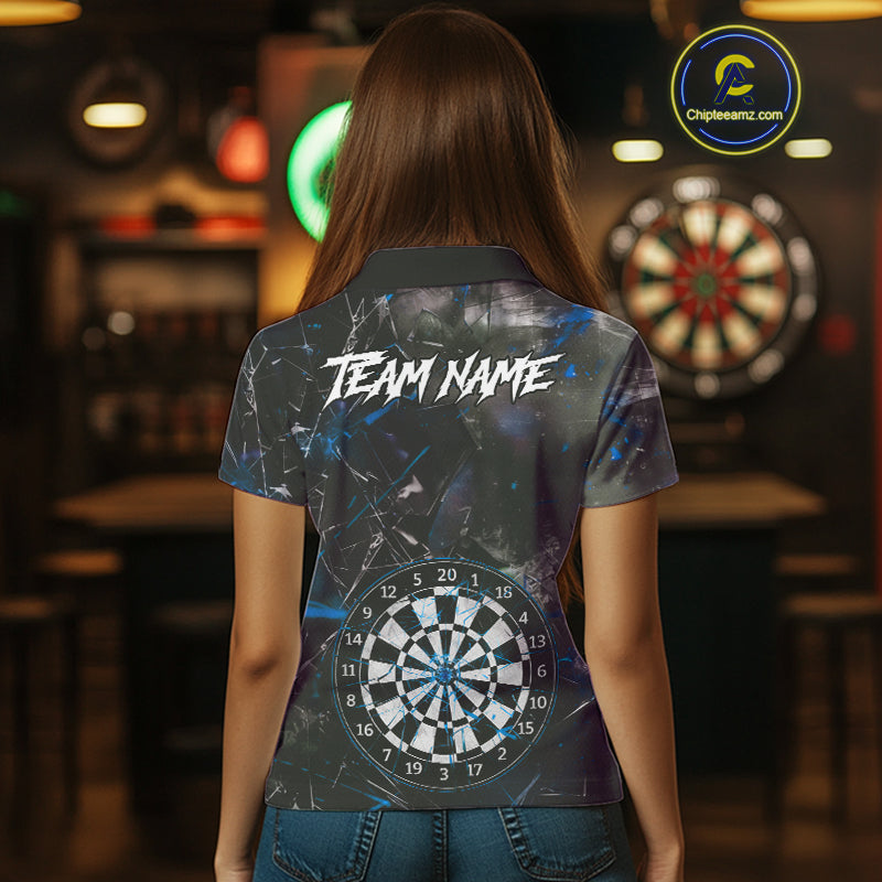 Personalized Blue Break Glass Darts Shirt For Women Custom Darts Team Jersey Polo & 1/4 Zip TDM5103