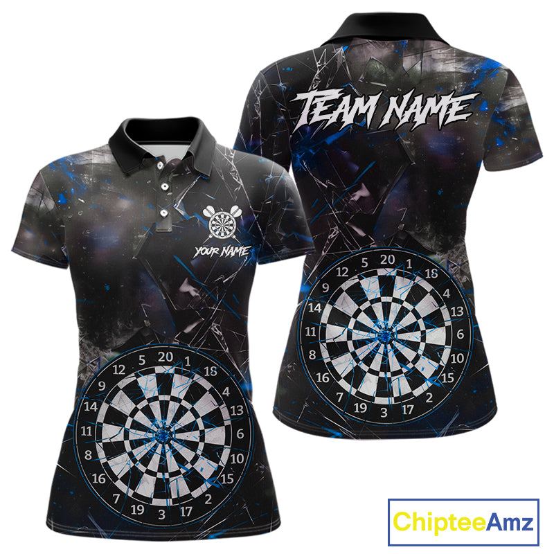 Personalized Blue Break Glass Darts Shirt For Women Custom Darts Team Jersey Polo & 1/4 Zip TDM5103