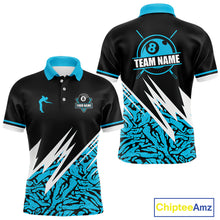 Load image into Gallery viewer, Personalized 8 Ball Billiard Jersey For Men Custom Black &amp; Cyan Blue Pool Team Shirt Polo, 1/4 Zip TDM5107