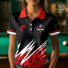 Load image into Gallery viewer, Personalized 8 Ball Billiard Jersey For Women Custom Black And Red Pool Team Shirt Polo &amp; 1/4 Zip TDM5108