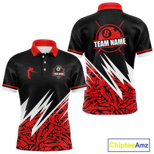 Personalized 8 Ball Billiard Jersey For Men Custom Black And Red Pool Team Shirt Polo & 1/4 Zip TDM5108