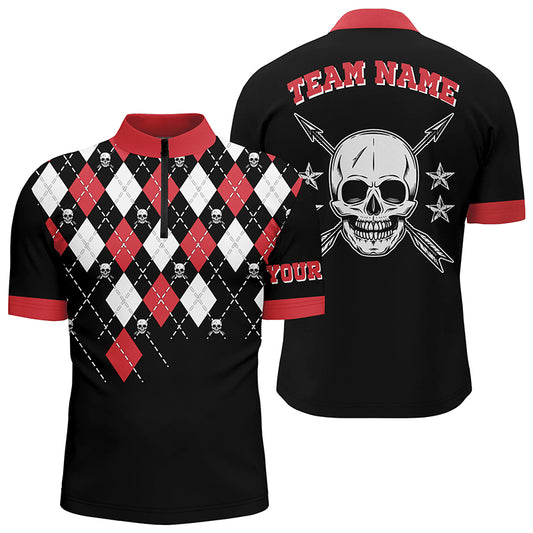 Personalized Archery Skull Arrow Custom Name Argyle Pattern Quarter-Zip Shirts For Men  TDM0645