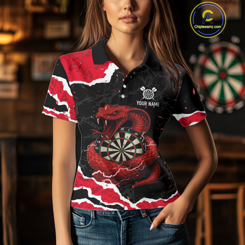 Black And Red Dartboard Cobra Snakes Darts Polo & 1/4 Zip Custom Darts Shirt For Women, Darts Jersey TDM5336