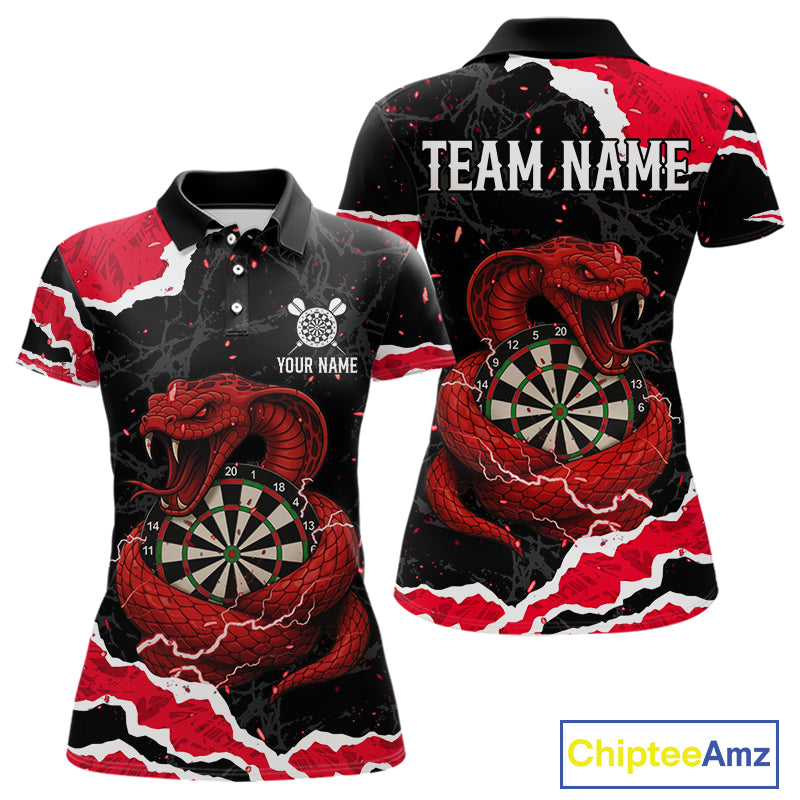 Black And Red Dartboard Cobra Snakes Darts Polo & 1/4 Zip Custom Darts Shirt For Women, Darts Jersey TDM5336
