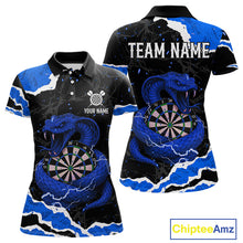 Load image into Gallery viewer, Black And Blue Dartboard Cobra Snakes Darts Polo &amp; 1/4 Zip Custom Womens Darts Shirt, Darts Jersey TDM5338