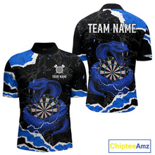 Load image into Gallery viewer, Black And Blue Dartboard Cobra Snakes Darts Polo &amp; 1/4 Zip Custom Mens Darts Shirt, Darts Jersey TDM5338