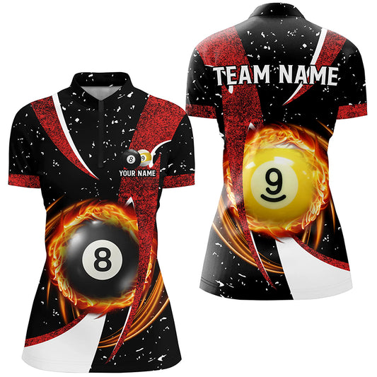 Billiard 8 Ball & 9 Ball Black Red Grunge Women Quarter-Zip Shirt, Billiard Attire Jersey TDM1342