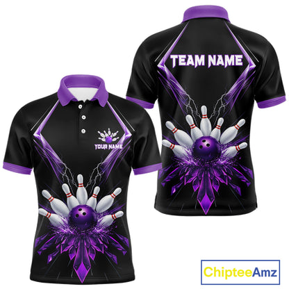 Custom Purple Bowling Jersey For Men, Crystal Lightning Bowling League Shirt Team Polo & 1/4 Zip TDM6428