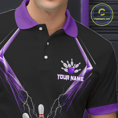 Custom Purple Bowling Jersey For Men, Crystal Lightning Bowling League Shirt Team Polo & 1/4 Zip TDM6428