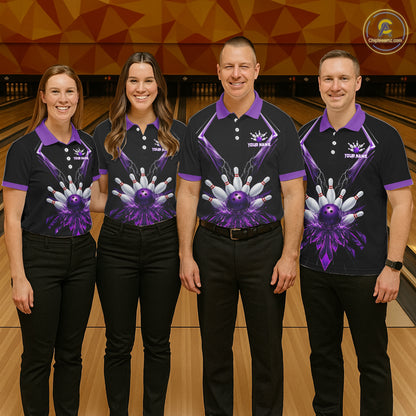 Custom Purple Bowling Jersey For Women, Crystal Lighting Bowling League Shirt Team Polo & 1/4 Zip TDM6428