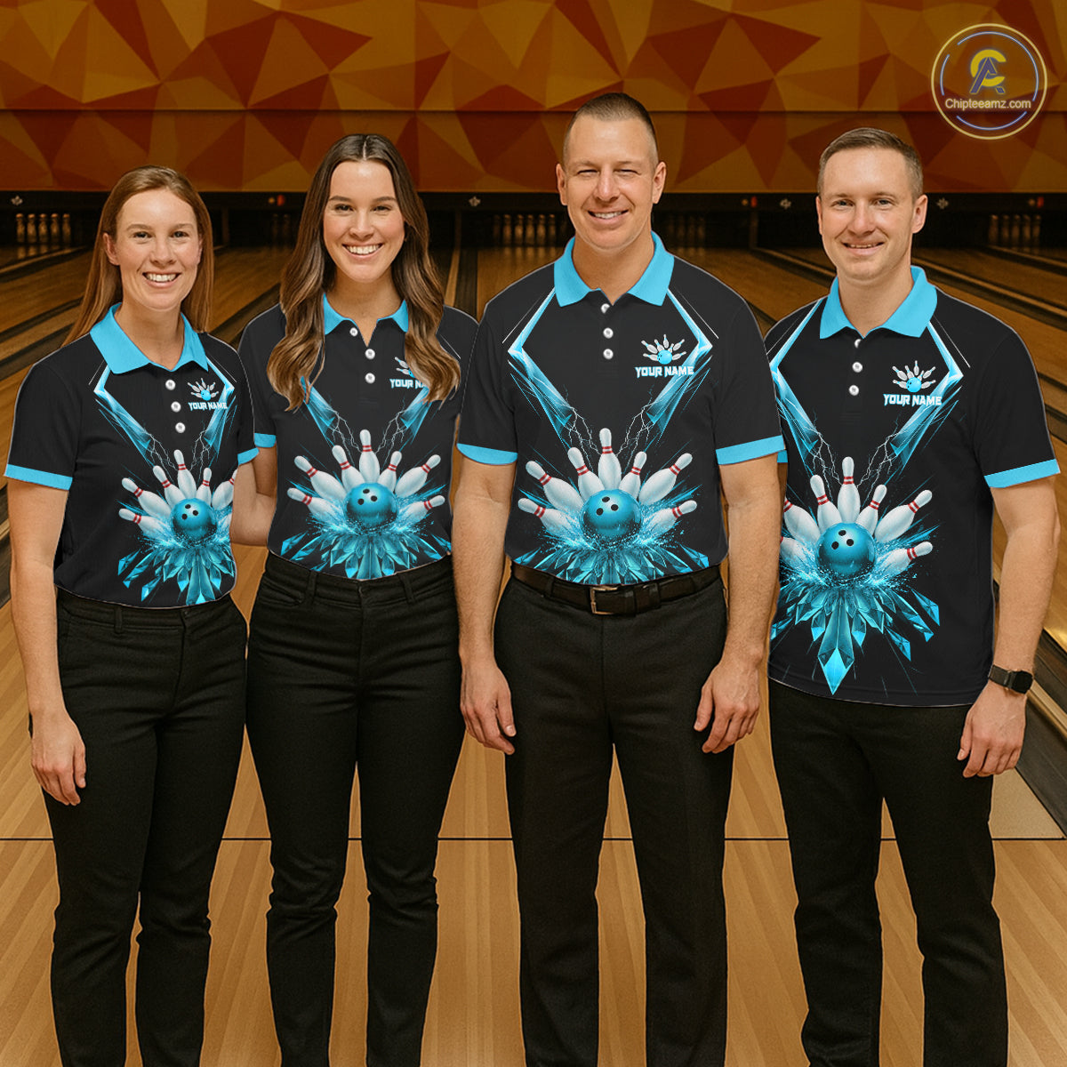 Custom Blue Bowling Jersey For Women, Crystal Lighting Bowling League Shirt Team Polo & 1/4 Zip TDM6429