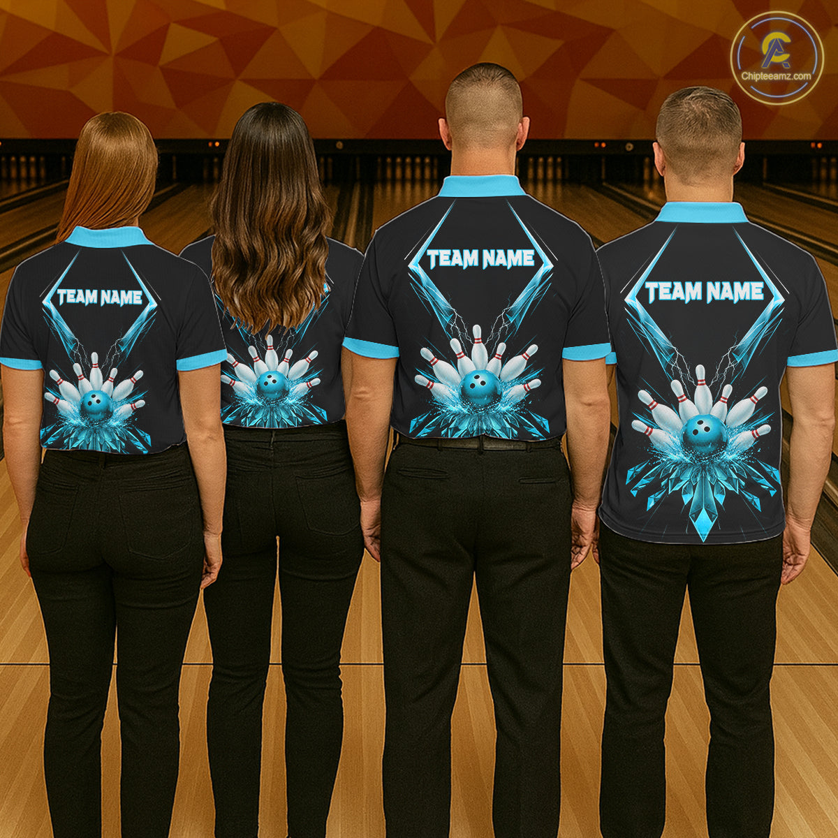 Custom Blue Bowling Jersey For Women, Crystal Lighting Bowling League Shirt Team Polo & 1/4 Zip TDM6429
