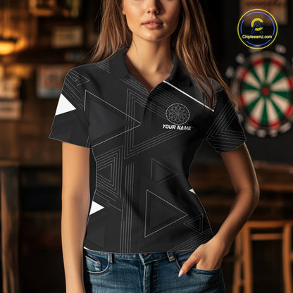 Personalized Black And White Geometric Darts Shirts For Women, Custom Darts Team Jersey Polo & 1/4 Zip TDM6632