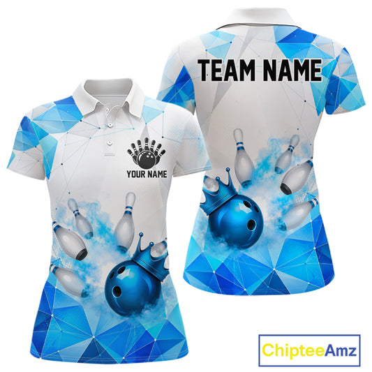 Bowling-themed polo shirt with geometric design, customizable your name and team name