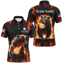 Load image into Gallery viewer, Custom Funny Bear &amp; 9 Ball Pool Fire Flame Men Polo &amp; Quarter-Zip Shirts, Billiard Team Jersey TDM1921