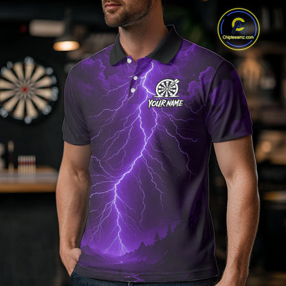 Purple Lightning Thunder Cobra Darts Shirt For Men Custom Darts League Team Jersey Polo & 1/4 Zip TDM4896
