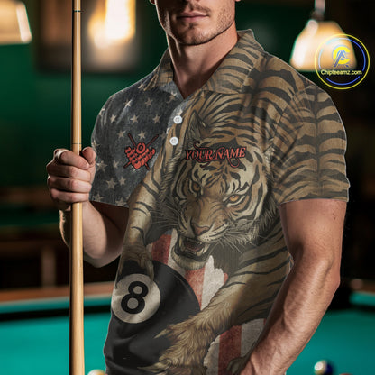 Personalized Vintage American Flag Tiger Billiard Shirt For Men, 8 Ball Pool Billiard Team Jerseys TDM5590