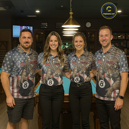 Personalized Vintage American Flag Tiger Billiard Shirt For Men, 8 Ball Pool Billiard Team Jerseys TDM5590