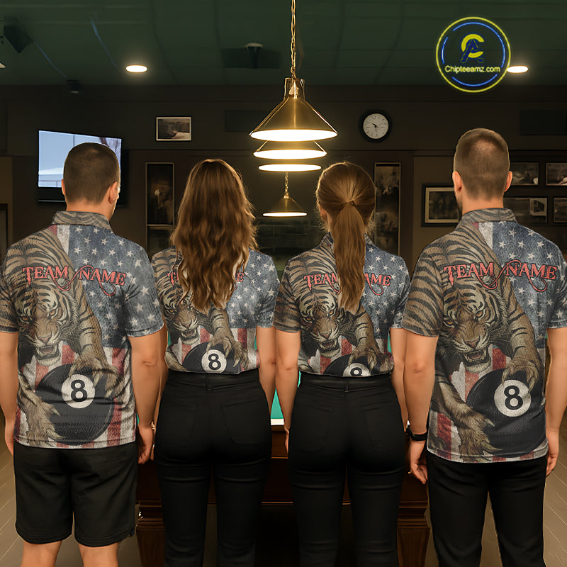 Personalized Vintage American Flag Tiger Billiard Shirt For Men, 8 Ball Pool Billiard Team Jerseys TDM5590