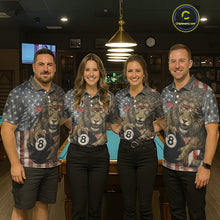 Load image into Gallery viewer, Personalized Vintage American Flag Lion Billiard Shirt For Women, 8 Ball Pool Billiard Team Jerseys TDM5591