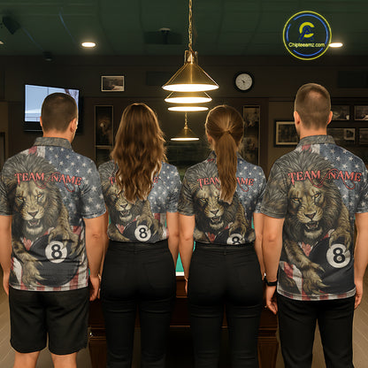 Personalized Vintage American Flag Lion Billiard Shirt For Women, 8 Ball Pool Billiard Team Jerseys TDM5591