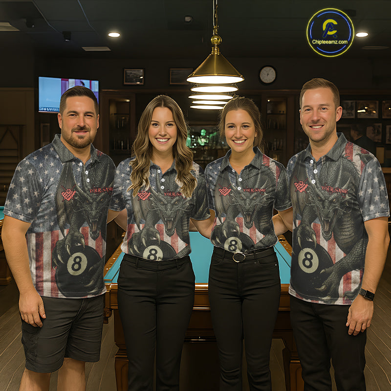 Personalized Vintage American Flag Dragon Billiard Shirt For Men, 8 Ball Pool Billiard Team Jerseys TDM5592