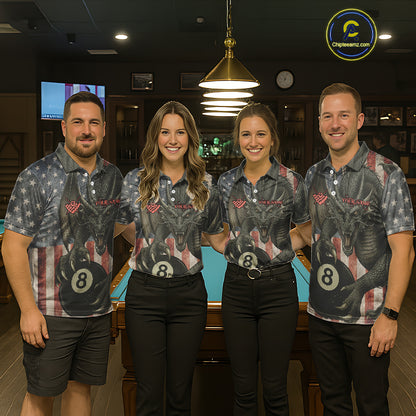 Personalized Vintage American Flag Dragon Billiard Shirt For Men, 8 Ball Pool Billiard Team Jerseys TDM5592
