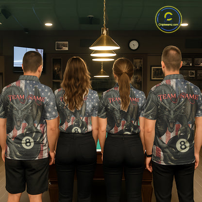 Personalized Vintage American Flag Dragon Billiard Shirt For Men, 8 Ball Pool Billiard Team Jerseys TDM5592