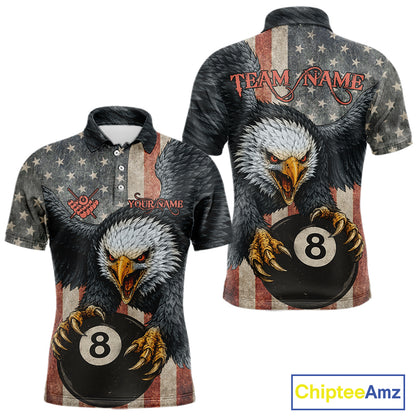 Personalized Vintage American Flag Eagle Billiard Shirt For Men, 8 Ball Pool Billiard Team Jerseys TDM5593