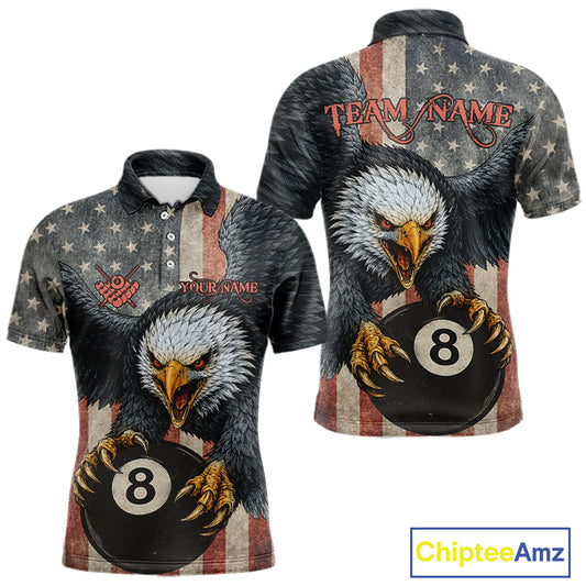 Personalized Vintage American Flag Eagle Billiard Shirt For Men, 8 Ball Pool Billiard Team Jerseys TDM5593
