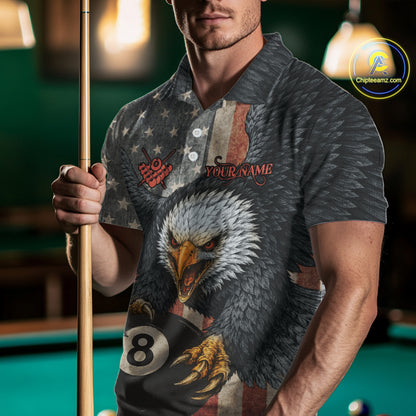 Personalized Vintage American Flag Eagle Billiard Shirt For Men, 8 Ball Pool Billiard Team Jerseys TDM5593