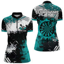 Load image into Gallery viewer, Grunge Turquoise Paint Splash Dart Shirts For Women Custom Darts Team Jersey Polo &amp; 1/4 Zip TDM3509