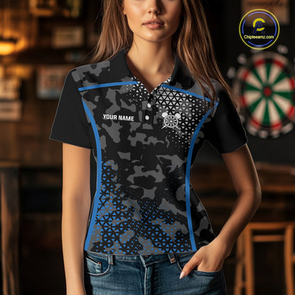 Black And Blue Camo Dart Shirt With Pocket Option For Women Custom Dart Jersey TDM5828