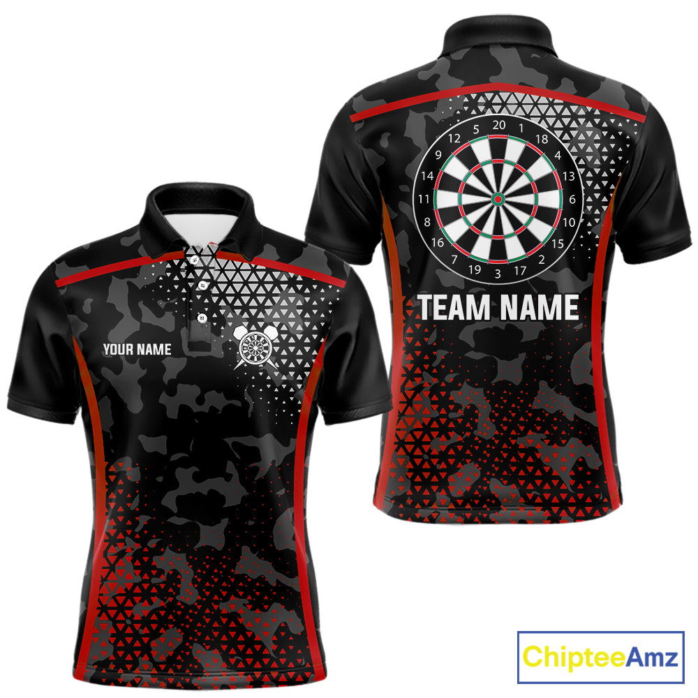 Black And Red Camo Dart Shirt With Pocket Option For Men Custom Dart Jersey TDM5829