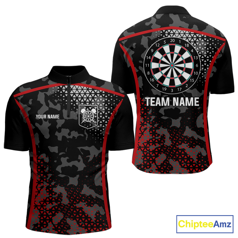 Black And Red Camo Dart Shirt With Pocket Option For Men Custom Dart Jersey TDM5829