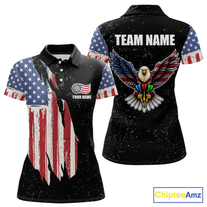 Personalized Grunge US Flag Eagle Darts Shirt For Women, Patriotic Darts Team Jersey Polo & 1/4 Zip TDM5831