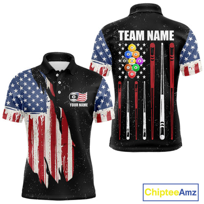Personalized Grunge American Flag Men's Billiard Shirt Custom 9 Ball Pool Billiard Team Jersey TDM5832