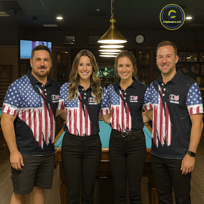 Personalized Grunge American Flag Men's Billiard Shirt Custom 9 Ball Pool Billiard Team Jersey TDM5832