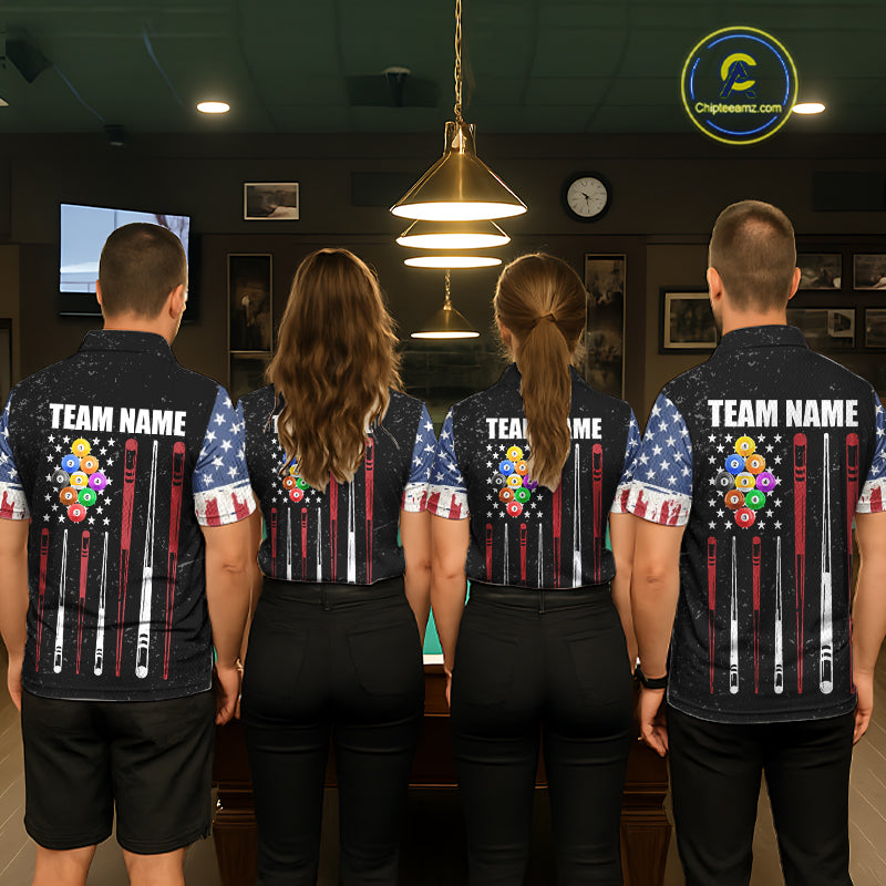 Personalized Grunge American Flag Men's Billiard Shirt Custom 9 Ball Pool Billiard Team Jersey TDM5832